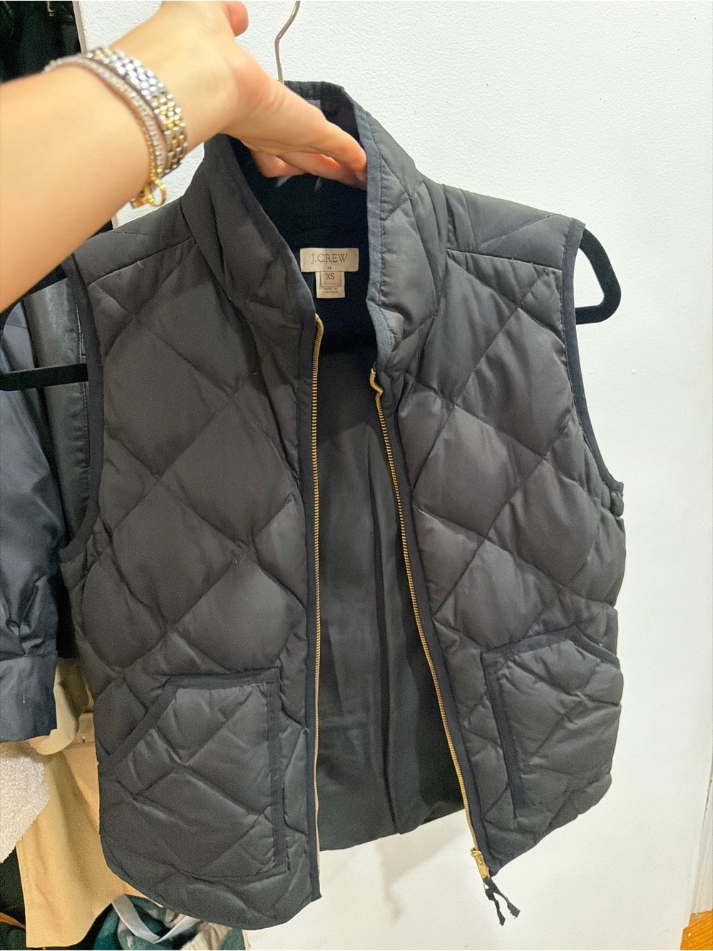 J. Crew Quilted Black Vest with Gold-Tone Zipper